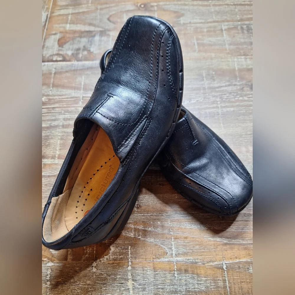 Clarks Unstructured Women's Slip-on Shoes Size 6.5 Black‎ Leather Comfort Casual